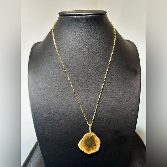 SALE! 18" gold tone chain with agate slice pendant, necklace! - Picture 13 of 15